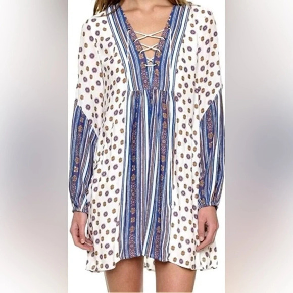 Free People Rain Shine Swing Dress Sz Small, Missing String To Lace Up - Picture 1 of 10